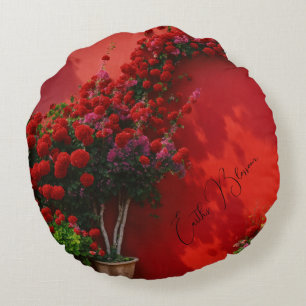 Coussins Ronds Oreiller Rond Fleur Rouge