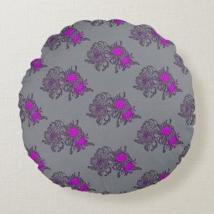 Coussins Ronds Oreiller Rond Fleuris Gris Violet