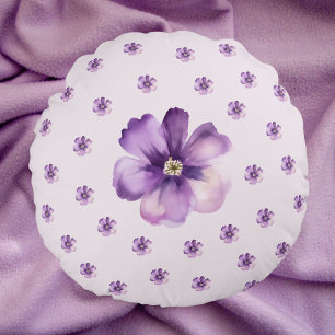 Coussins Ronds Oreiller rond fleurs aquarelle violette