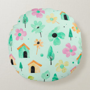 Coussins Ronds Oreiller rond floral abstrait coloré