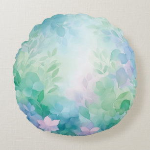 Coussins Ronds Oreiller rond floral bleu vert aquarelle
