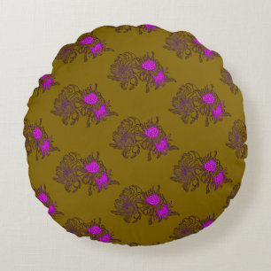 Coussins Ronds Oreiller rond floral violet moutarde