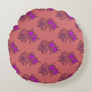 Coussins Ronds Oreiller rond floral violet rose
