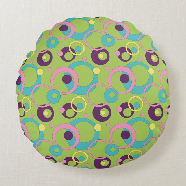 Coussins Ronds Oreiller rond funky vert cercles (Devant)