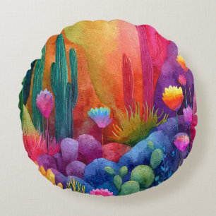 Coussins Ronds Oreiller rond Galaxie Cactus Désert Arc-en-ciel
