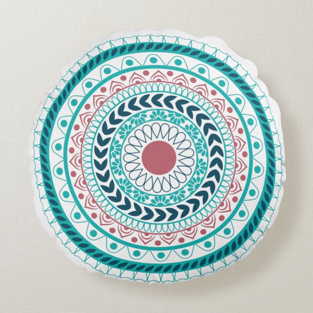 Coussins Ronds Oreiller rond géométrique mandala floral orné (Devant)
