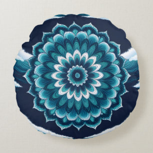 Coussins Ronds Oreiller rond jeté fleur mandala bleu sarcelle B