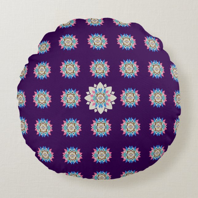 Coussins Ronds Oreiller rond mandala bleu (Devant)