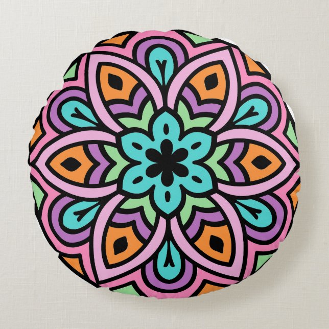 Coussins Ronds Oreiller rond Mandala Fleuri (Devant)