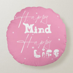 Coussins Ronds Oreiller Rond Mignon Vie Heureuse Esprit Heureux