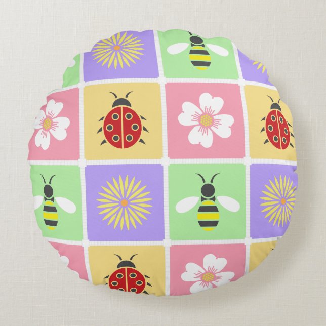 Coussins Ronds Oreiller rond patchwork de printemps (Devant)