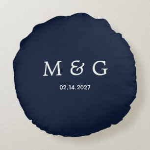 Coussins Ronds Oreiller rond personnalisé avec date et monogramme