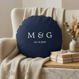 Coussins Ronds Oreiller rond personnalisé avec date et monogramme
