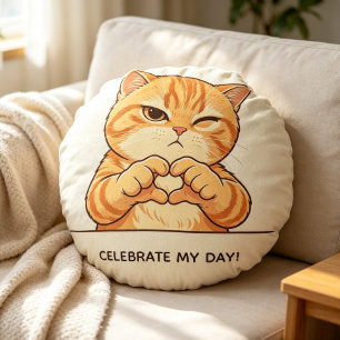 Coussins Ronds Oreiller rond personnalisé chat orange impertinent