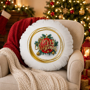 Coussins Ronds Oreiller Rond Personnalisé Joyeux Noël Doré