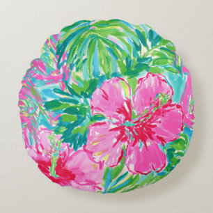 Coussins Ronds Oreiller rond préppy floral tropical à motif hibis