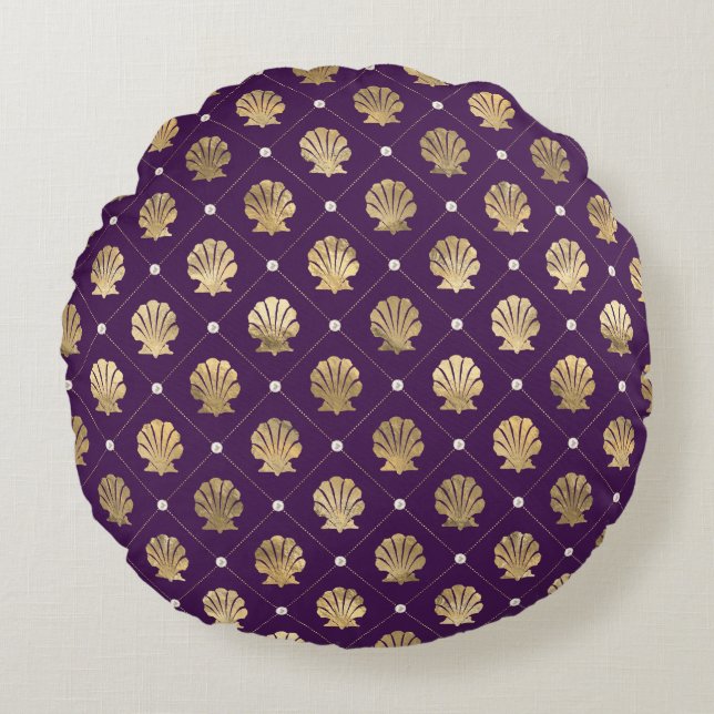 Coussins Ronds Oreiller rond Regal Purple et Gold Shell (Devant)