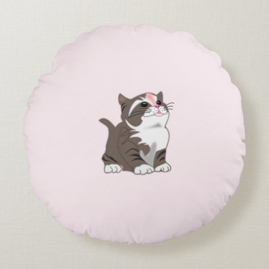 Coussins Ronds Oreiller rond rose avec bébé chat (Devant)
