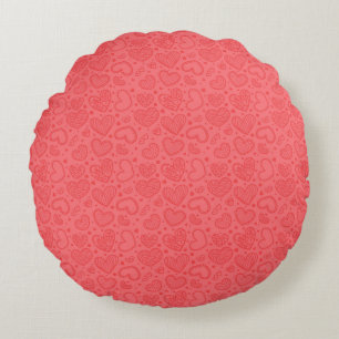 Coussins Ronds Oreiller rond rouge avec coeurs