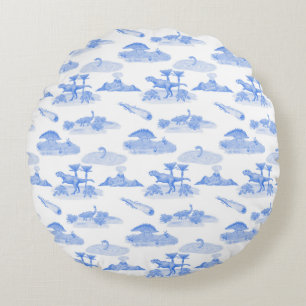 Coussins Ronds Oreiller rond Toile aux dinosaures (bleu pervenche