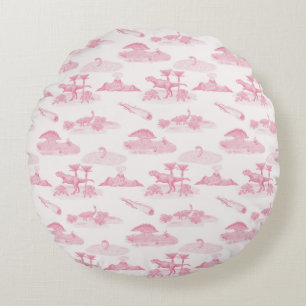 Coussins Ronds Oreiller rond Toile aux dinosaures (rose) 