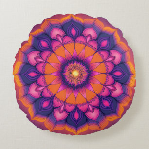 Coussins Ronds Oreiller rond vibrant mandala de coucher de soleil