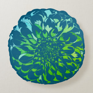 Coussins Ronds Oreiller sarcelle fleur de dahlia 