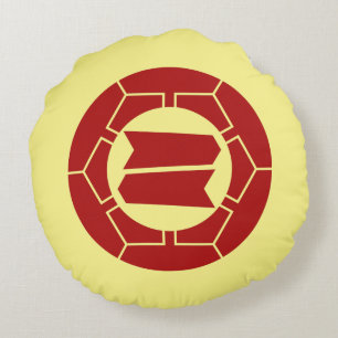 Coussins Ronds Oriental Rouge Jaune Rouge Japon Hattori Kamon Art