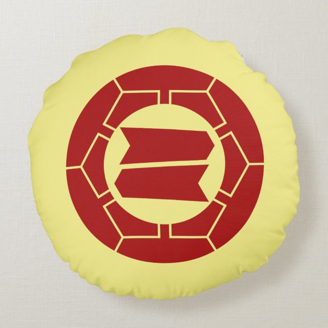 Coussins Ronds Oriental Rouge Jaune Rouge Japon Hattori Kamon Art (Dos)