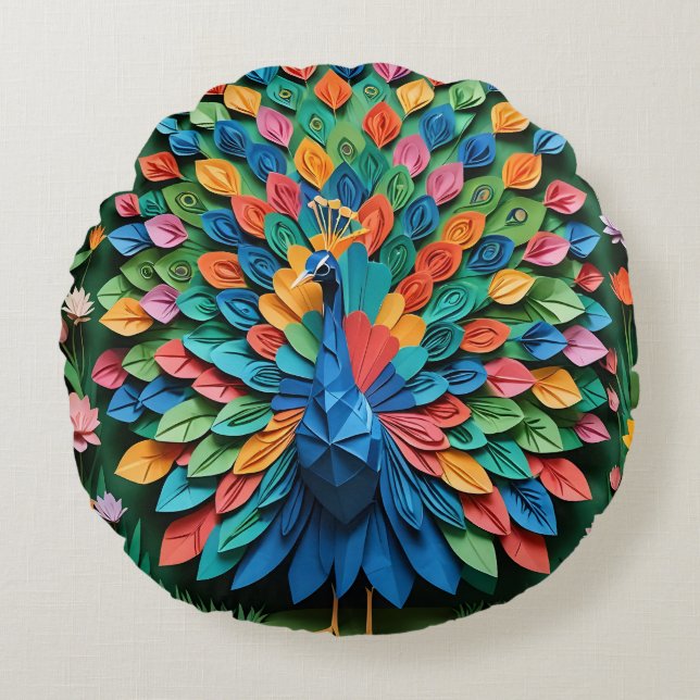 Coussins Ronds Origami Peacock  (Devant)