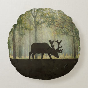 Coussins Ronds Orignaux dans l'illustration de forêt