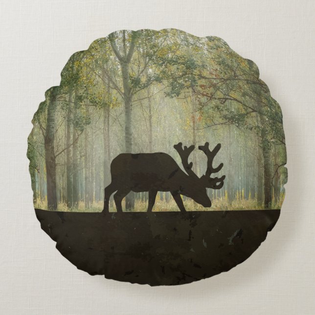 Coussins Ronds Orignaux dans l'illustration de forêt (Devant)