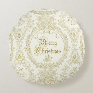 Coussins Ronds Ornate Classic Vintage Joyeux Noël Toile d'or