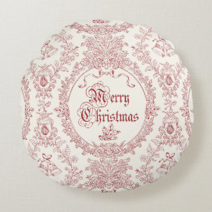 Coussins Ronds Ornate Classic Vintage Joyeux Noël Toile rouge