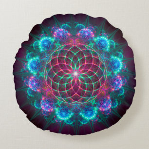 Coussins Ronds Ornement bleu fractal floral