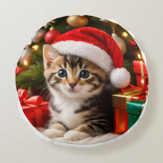Coussins Ronds Ornement de Noël de chaton adorable et duveteux