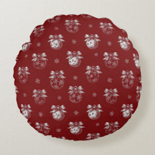 Coussins Ronds Ornement de vacances rouge et blanc Toile De Jouy
