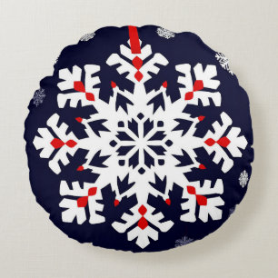 Coussins Ronds Ornement Élégant Flocon de Neige Blanc
