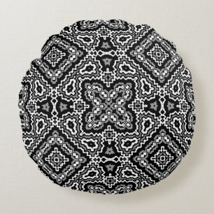 Coussins Ronds ornement ethnique motif géométrique noir et blanc