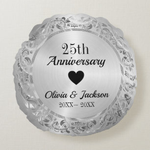 Coussins Ronds Ornement floral argenté