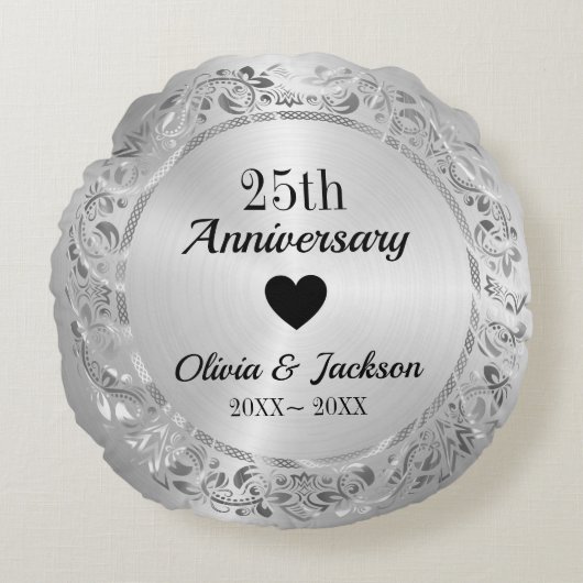 Coussins Ronds Ornement floral argenté (Devant)