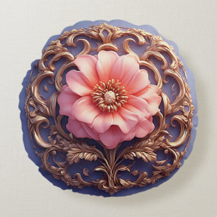 Coussins Ronds Ornement floral élégant aux accents dorés