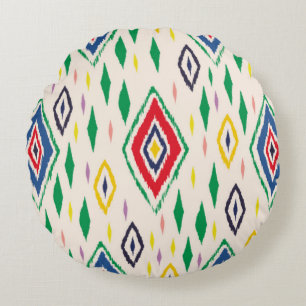 Coussins Ronds Ornement folklorique géométrique Ikat avec diamant
