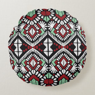 Coussins Ronds Ornement folklorique géométrique Ikat. Ethnie trib