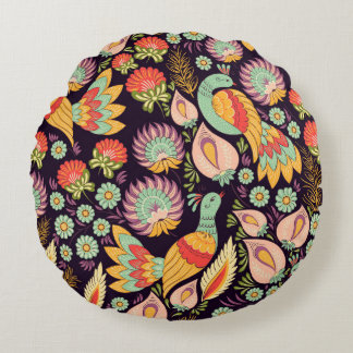 Coussins Ronds Ornement vintage Folk Floral Birds
