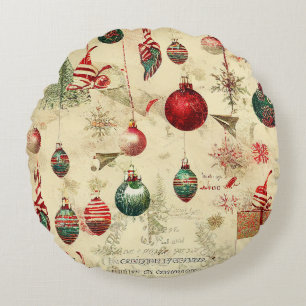 Coussins Ronds Ornements de Noël Rétro Vintage Antique