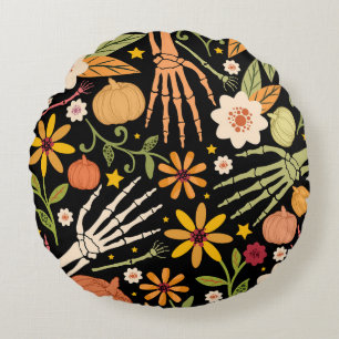 Coussins Ronds Os d'Halloween, motif floral sans couture.