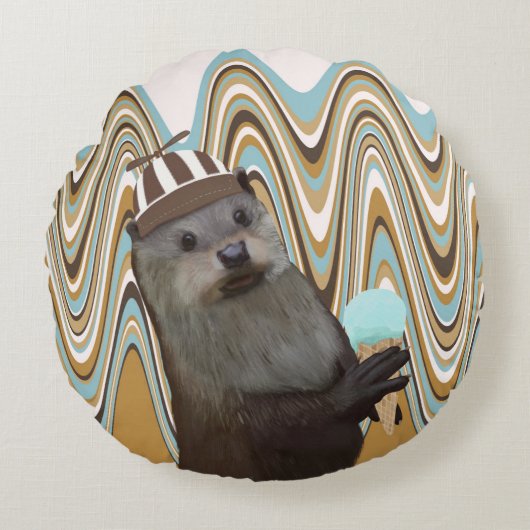 Coussins Ronds Otter D'Été Mignonne Avec Crème De Glace (Devant)