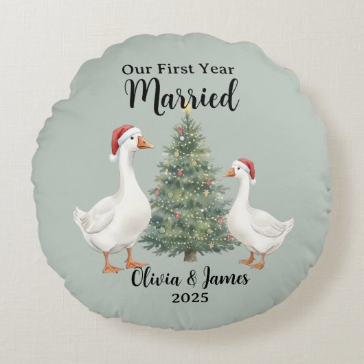 Coussins Ronds Our First Year Married Goose Custom Christmas (Devant)
