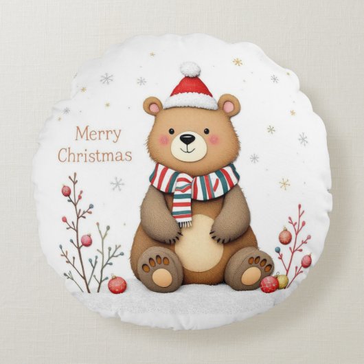 Coussins Ronds Ours de Noël (Devant)